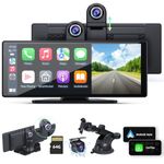 APHQUA 9.26" Wireless Carplay Screen,Apple Carplay with 2.5K Dash Cam,1080P Backup Camera,Portable Touchscreen GPS Navigation for Car,Car Stereo Receiver with Bluetooth,AirPlay,AUX/FM, Googel,Siri