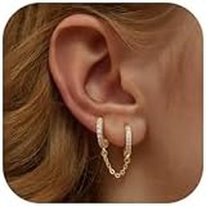 Adramata Orecchini Donna Argento 925 - Oro Placcato 14K Orecchini Cerchio con Doppio Piercing, Ipoallergenico Orecchini Oro/Argento per Piercing Multipli, Trago Helix Orecchio Piercing Gioielli,G4