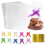 Cellophane Treat Bags, 200Pcs Cookie Bags with Twist Ties, Clear Flat Bags for Candy Decoration, Bakery, Birthday, Wedding, Festival Party Decorations, DIY (7 x 10 Inch)