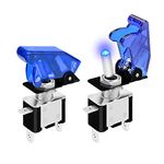 DaierTek 12V Blue LED Lighted Toggle Switch with Safety Cover Guard 3 Pin ON Off Covered Rocker Heavy Duty 20 AMP for Racing Automotive Motorcycle Car RV Truck -2pack