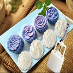 DZT1968 4 Style New Durable Stamps 50G Round Flower Moon Cake Mold Mould White Set Mooncake Decor