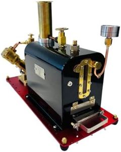 Steam Engine RW-BV2C Mini Reversible Reciprocating V-Type Dual-Cylinder Live and Boiler Model, Made from Premium Materials Compatible with 70-130cm Steam Boats(Assembled Version)