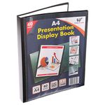 A4 40 Pocket Display Book Presentation Folder Portfolio (80 Views) Project Book Certificate Folder Plastic Wallets (1 Book)