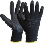 24 Pairs Black PU Coated Safety Grip Work Gloves Nylon Liners Ideal For Mechanic Builders Construction (Large)