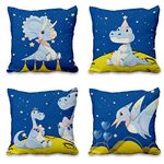 Aoihrraan 18 x 18 Inch Cute Cartoon Animal Cushion Covers Dark Blue Starry Sky Dinosaur Planet Square Linen Baby Decorative Throw Pillow Cover Children's Party Kid Sofa Bed Car, 46x46cm Sets of 4