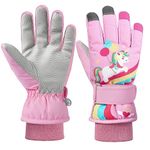 QKURT Kids Snow Gloves, Children Skiing Gloves Winter Windproof Thermal Glove Non-Slip Sports Mittens for 2-9 Years Old Girls