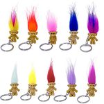 Yintlilocn 10Pack Cute TROLL DOLLS Key ring Crazy Colour Hair Figurine Kids Toy Party Decoration Good Luck Dolls Keychain Key holder, Multicolor