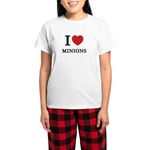 CafePress I Love Minions (Red Heart) Pajamas Women's Novelty Cotton Pyjama Set, Comfortable PJ Sleepwear