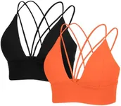 MotoRun Strappy Sports Bra Sexy Bralettes for Women Push Up Bralette Rave Top Black Orange 2 Pack L
