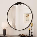 Keonjinn Round Antique Mirror 24 Inch, Black Vintage Mirrors for Wall, Circle Anthropologie Mirror with Metal Frame, Decorative Victorian Mirror for Mantle, Bathroom, Living Room, Hallway, Fireplace