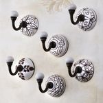 Indian Shelf 6 Pieces Brown Ceramic Handpainted Coat Hooks Unique Wall Hooks for Hanging Towel Decorative Heavy Duty Entryway Coat Rack Shower Robe Holder Hat Rack Hooks