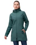 33,000ft Women's Waterproof Softshell Long Rain Jacket with Hood Fleece Lined Windproof Windbreaker, Dark Green, Large