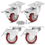 Moogiitools 3" PVC Heavy Duty 1000lbs Swivel Rubber Caster Wheels with Safety Dual Locking Casters Set of 4 with Brake