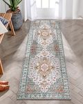 Moynesa Ultra-Thin Washable Runner Rug - 2x6 Bathroom Runner Washable Laundry Room Rug Printed Entryway Carpet Runner, Vintage Pet Friendly Low Pile Runners for Living Bedroom Kitchen, Beige/Gold