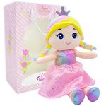 June Garden 14" Soft Baby Doll Vera - Stuffed Cuddly Princess Plush Gifts for Girls - Pink with Gift Bag