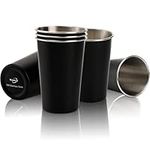 Tosnail 6 Pack 16 oz Stainless Steel Pint Cups Metal Cups Unbreakable Drinking Glasses Water Tumblers for Kids, Adults Indoor and Outdoor Use - Black