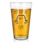 Dad Beer Glass - Best Cat Dad Beer Pint Glass, Funny Dad Gift for Men Father Dad New Dad Husband Friend Cat Lover, Gift Idea for Christmas Father’s Day Birthday Retirement Party, 15 Oz