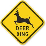 SmartSign 3M Engineer Grade Reflective Sign, Legend"Deer Xing" with Graphic, 12" Square, Black on Yellow