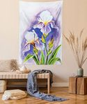 Ambesonne Watercolor Flower Decor Collection, Painting of Iris Flower Elegant Spring Season Blooming Plant Nature Art, Bedroom Living Room Dorm Wall Hanging Tapestry, Violet Green Blue