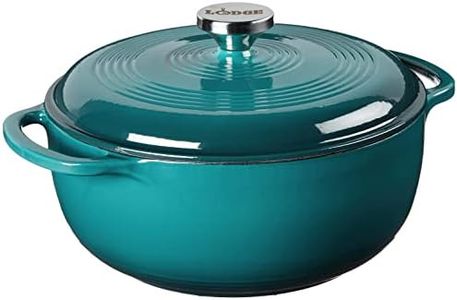 Lodge 4.5 Quart Enameled Cast Iron Dutch Oven with Lid – Dual Handles – Oven Safe up to 500° F or on Stovetop - Use to Marinate, Cook, Bake, Refrigerate and Serve – Lagoon