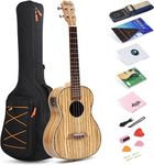 Musoo 30 inch Zebrawood Electro-Acoustic Baritone Ukulele with built-in Preamp and Tuner, Gig Bag included