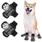 RETOLIT Anti-Slip Dog Socks Paws Stop Licking - 2 Pairs Thick Dog Socks with Grips & Adjustable Strap for Hardwood Floor Indoor Walking, Dog Socks Injured Paw Protector for Small Medium Large Dogs