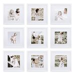 Sheffield Home 9 Piece Gallery Wall Frame Set,12x12 in, Matted to 8x8 Parent (White)