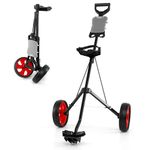 COSTWAY Folding Golf Push Pull Cart, Lightweight 2 Wheels Golfs Bag Trolley with Convenient Handle, Scoreboard Holder and Foot Brake (Red)