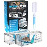 MOUSINATOR Humane Mouse Trap with Cleaning Brush | 2 Pack | Longer Wider & More Air Holes | Live Catch & Release Indoor Mouse Traps | Easy to Set & Clean | Reusable Mice Trap