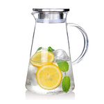 VILON Premium Glass Water Jug - 1.8 Ltr, Transparent, Hot Cold Water Pitcher With Lid Water Jug, Iced Tea, Milk And Juice Beverage Carafe, Lemon Jug., 1.80 Liter (Vd 1.8 L Boro)