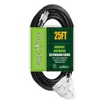 GREATIDE 25 Ft Lighted Outdoor Extension Cord with 3 Electrical Power Outlets - 12/3 SJTW Heavy Duty Black Extension Cable with 3 Prong Grounded Plug for Safety, UL Listed