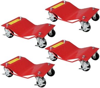 Heavy Duty Car Dolly Set of 4, 3000 Lbs Capacity Wheel Dollies with Brakes for Moving Vehicles, 3.5” Universal Casters & Diamond Plate, Orange (1500 Lbs Each)