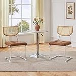 Yaheetech Dining Chairs Set of 2 Dining Room Chairs Mid-century Faux Leather Kitchen Chairs with Rattan Backrest Upholstered Seat for Home, Kitchen, Living Room, Retro Brown