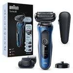 Braun Series 6 61-B4500cs Men's Electric Shaver with EasyClick Beard Trimmer Accessory, Charging Base, SensoFlex, Wet & Dry Technology, Rechargeable, Wireless Grid Shaver, Blue