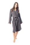 Daisy Dreamer Womens Robe Luxury Terry Towelling 100% Cotton Dressing Gown Bathrobe Highly Absorbent Ladies Hooded Bath Wrap, Charcoal 12-14