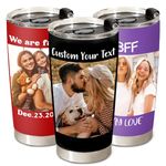 Personalized Coffee Tumbler with Pictures/Engraved Name - Custom Stainless Steel 20 Oz Tumbler with Lid - Personalized Birthday Gifts for sister brother Friend - Christmas Gifts for Women Men Dad Mom