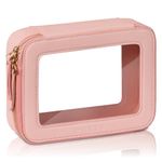 Prite Clear Makeup Bag Cosmetic Organizer Case Waterproof Travel Toiletry Bag Skincare Pouch with Golden Zipper(Pink)