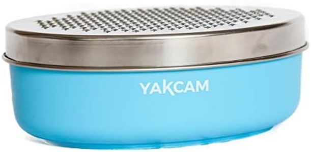 Yakcam Cheese Grater Vegetable Shredder Storage Container, Citrus Zester, Course and Fine Stainless Steel Blades. 4 Piece Blue, Kitchen Gadget,17.7 x 12.3 x 7.5 cm, Nonslip Rubber Ring