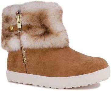 LONDON FOG Girls Alma Grove Cold Weather Snow Boots Faux Fur Zip Up Warm Lined Snow Boots For Girls, Tan, 3 Little Kid