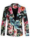 uxcell Men's Suit Blazer Slim Fit Floral Printed One Button Prom Jacket Sport Coat Black Blue 46