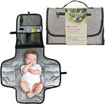 Enovoe Portable Diaper Changing Pad for Baby - Convenient, Durable, Waterproof Travel Changing Mat with Built-in Head Pillow for Your Infant - Grey Leaf Design (Nylon)