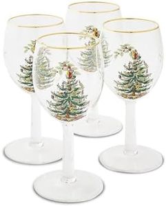 Spode Christmas Tree 13oz Wine Glasses, Set of 4 - Festive Holiday Drinkware with Gold-Rimmed Seasonal Designs, Ideal for Red or White Wine at Christmas Dinners and Family Gatherings