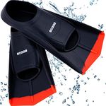 Swimming Training Fins Swim Flippers Travel Size Short Blade For Snorkeling Diving Pool Activities. Open Water Equipment for Men, Women & Children New Bright Colours + Mesh Bag (33-35 S, black-red)