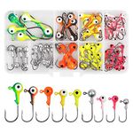 Fishing Jig Head Hooks Kit, 70pcs Round Ball Crappie Jig Heads Lures Assorted Painted Fishing Lures Jig Heads for Walleye Bass Saltwater Freshwater Fishing