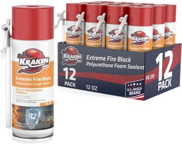 Kraken Bond Extreme Orange Fire Block Foam - (12x12oz) Fire Rated Polyurethane Spray for Gap Filling, Sealing on Windows, Walls, Joints & Pipes, Straw Use High Expansion Fire Proof Foam - 12 Pack