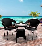 CORAZZIN Garden Patio Seating Chair and Table Set Outdoor Balcony Garden Coffee Table Set Furniture with 1 Table and 2 Chairs Set (Black), Rattan, 22 Inch, 24 Inch, Inch