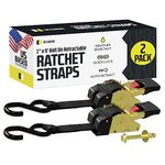 2 Quick n Easy AutoRetract Strap Cargo Tie Downs - Retractable 1 Inch x 9 Ft Bolt-on Ratchet Straps w/S Hook for Trailers & Pickups - 1,200 lbs Break Strength - DC Cargo Mall