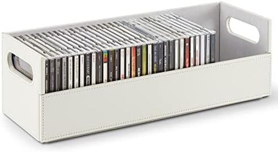 Stock Your Home CD Storage Box, Organizer Shelf for Movie Cases, DVDs, Cassette Tape Display Stand, Disc Holder Can Store Up to 40 CDs, Faux Leather (White)