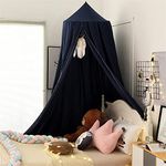 Surwin Bed Canopy for Children, Navy Blue Kids Round Dome Bed Canopy Mosquito Net Protection Canopy Bedroom Nursery Decoration Hanging Curtain Net Reading Corner Princess Play Tent for Baby Girls