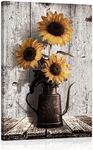 Farmhouse Sunflower Canvas Wall Art: Rustic Brown Pot Wall Decoration - Vintage Flower Framed Poster Artwork Decor for Home Office Living room Bedroom 16" x 24"